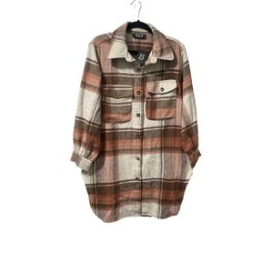 Blue B Collection Rust Plaid Flannel Button Up Long Length Shacket‎ Jacket Sz M